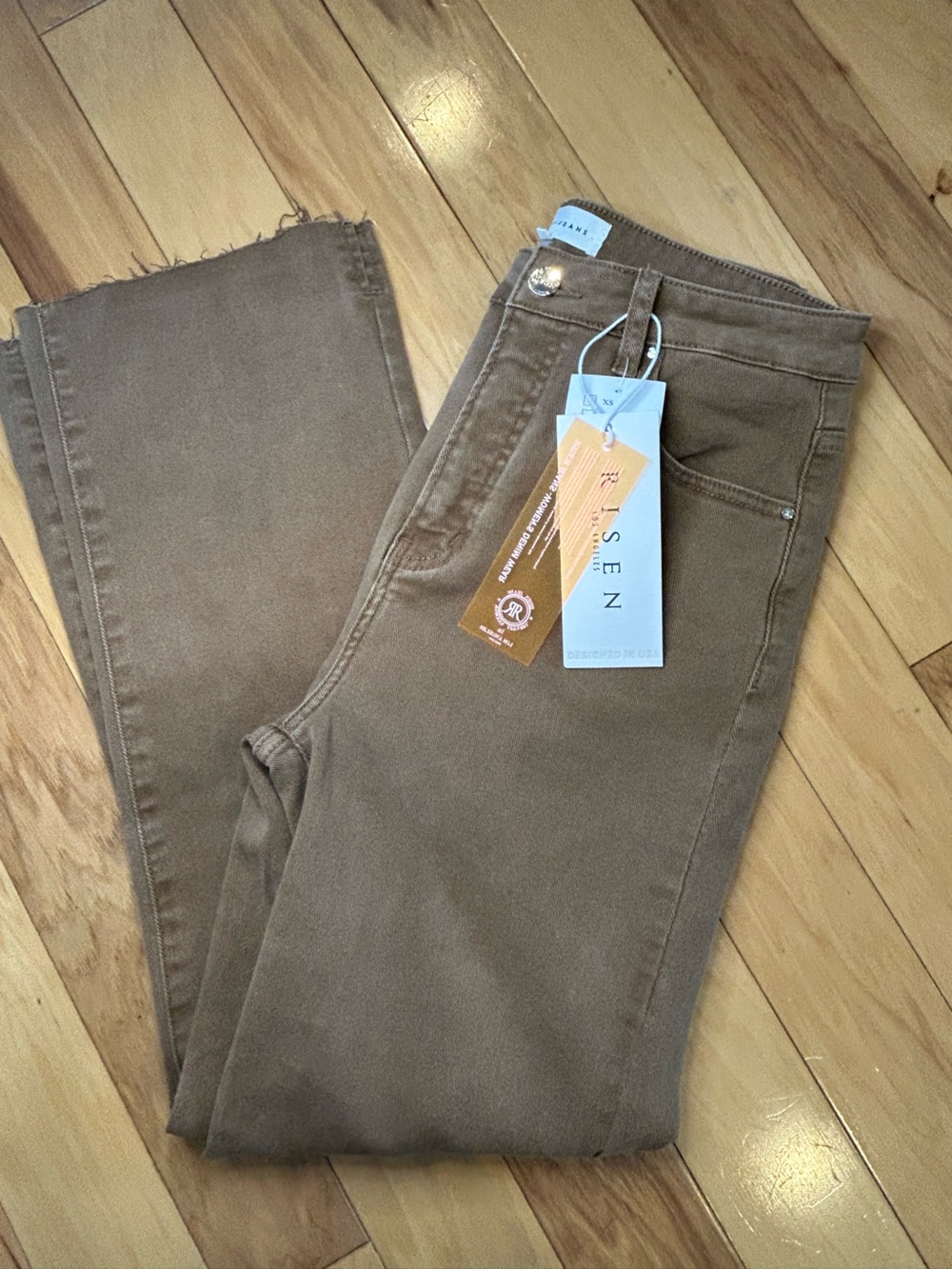 NWT Risen Cocoa Brown High Rise Raw Hem Slit Straight Juniors Jeans - Picture 2 of 16